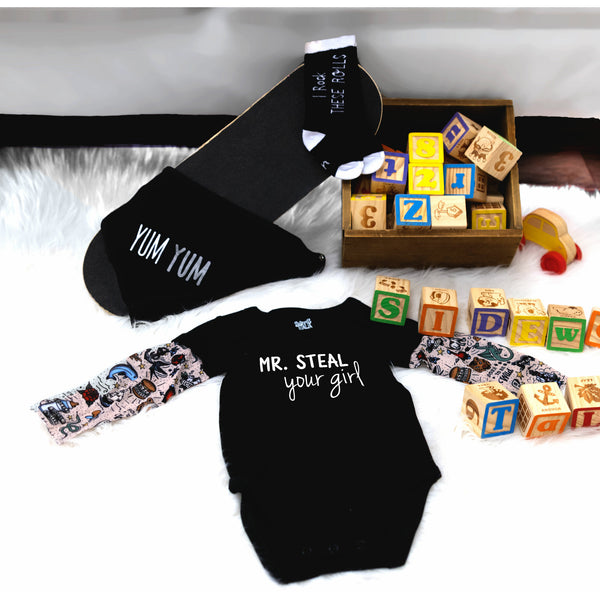 Pavilion Gift Company Mr. Steal 6-12 Months Biker Tat Tee Bodysuit