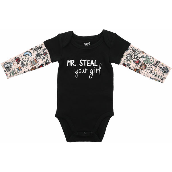 pavilion gift company Mr. Steal 6-12 Months Biker Tat Tee Bodysuit