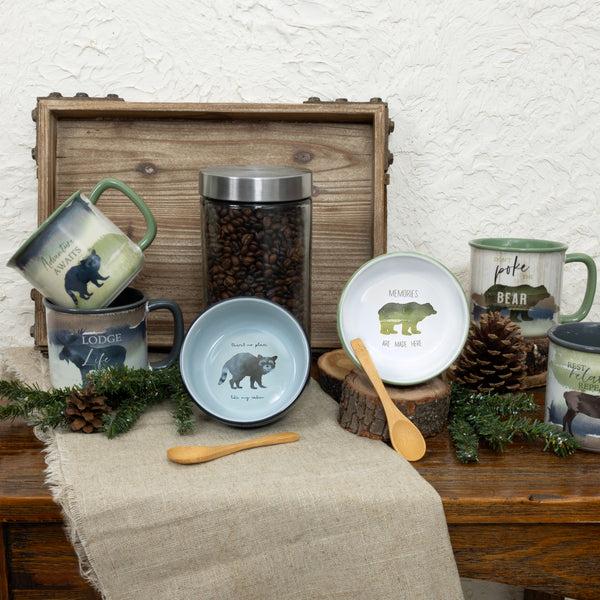 Pavilion Gift Company My Cabin 4.5" Ceramic Bowl With Bamboo Spoon