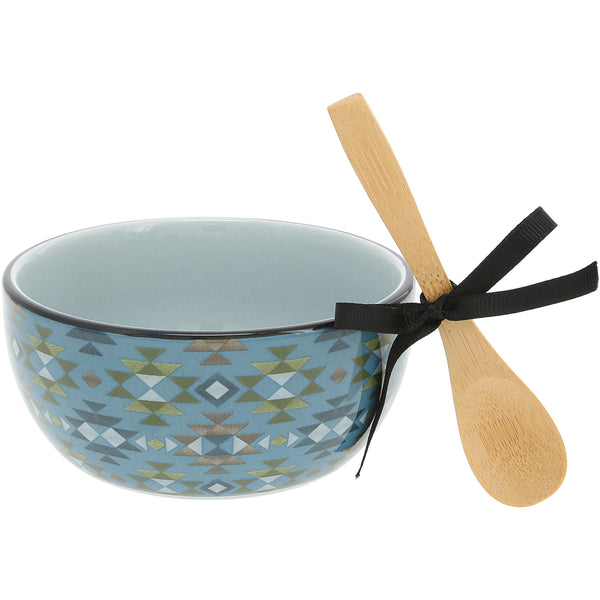 pavilion gift company My Cabin 4.5" Ceramic Bowl with Bamboo Spoon