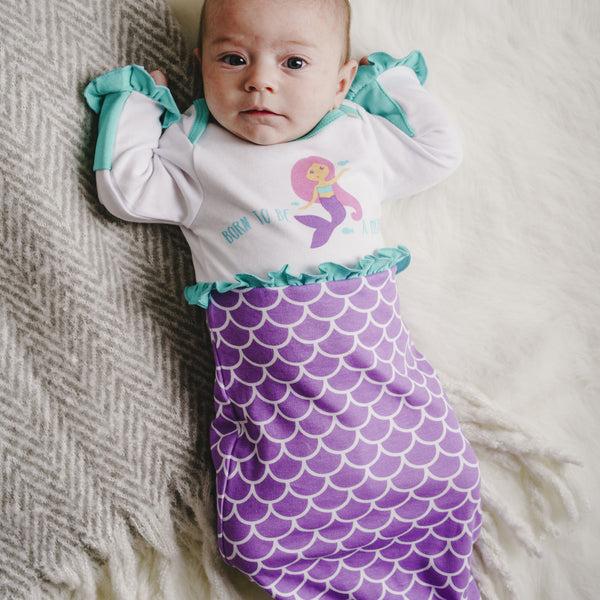 Pavilion Gift Company Mystical Mermaid 0-3 Months Gown With Mitten Cuffs