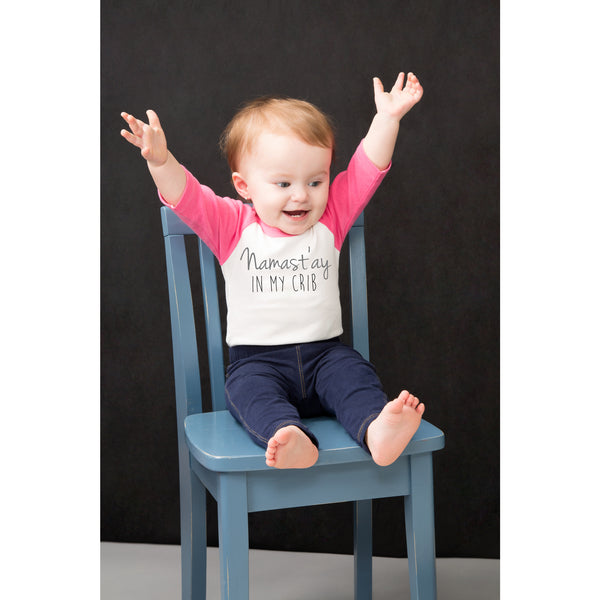 Pavilion Gift Company Namast'ay 12-24 Months 3/4 Length Pink Sleeve Onesie