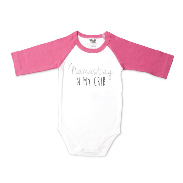 pavilion gift company Namast'ay 12-24 Months 3/4 Length Pink Sleeve Onesie