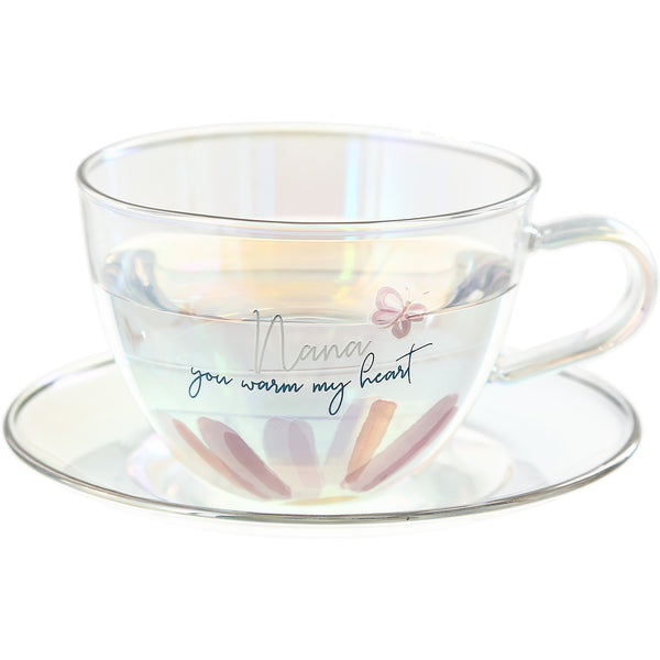 pavilion gift company Nana 7 oz Glass Teacup and Saucer