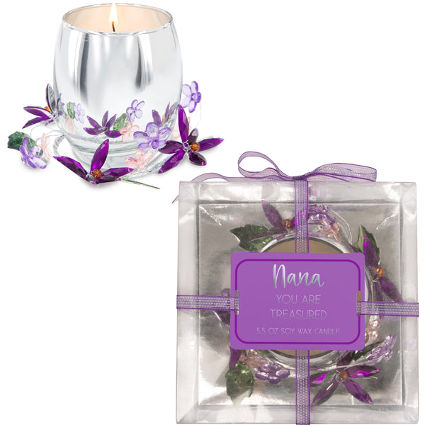 pavilion gift company Nana Purple Flower 3.5 oz 100% Soy Wax Candle Scent: Jasmine
