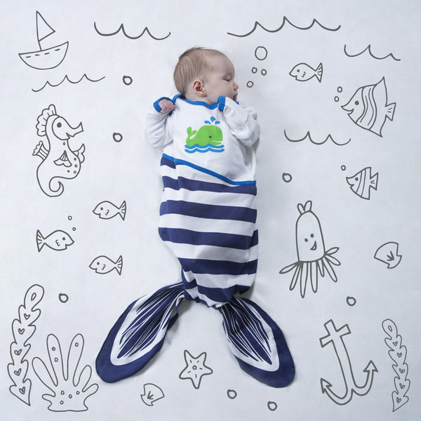 Pavilion Gift Company Navy And White Whale 0-9 Months Knotted Onesie