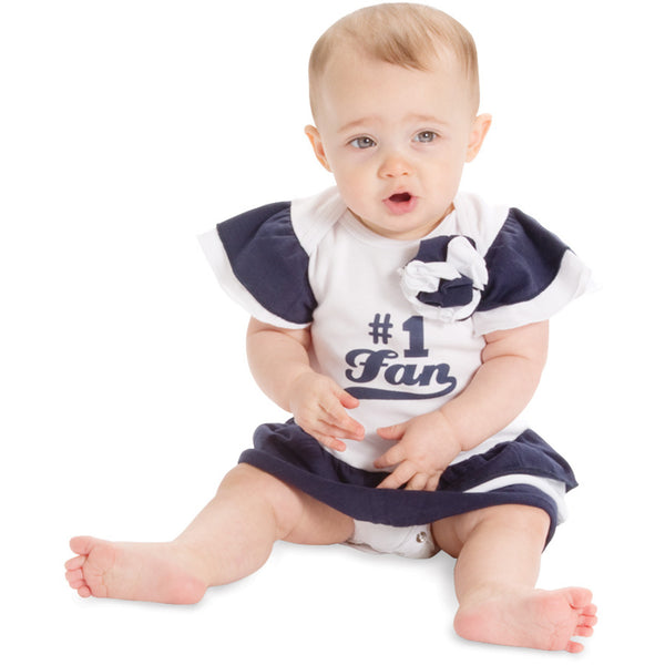 Pavilion Gift Company Navy & White #1 Fan Onesie Dress 0-6 Months
