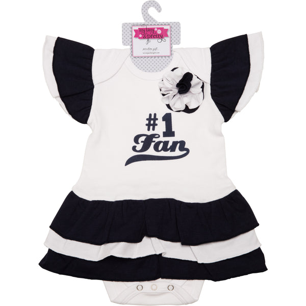 Pavilion Gift Company Navy & White #1 Fan Onesie Dress 0-6 Months