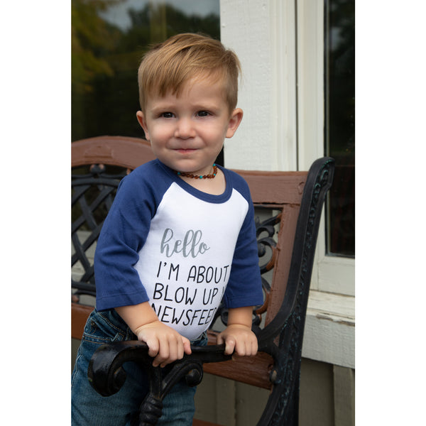 Pavilion Gift Company Newsfeed 12-24 Months 3/4 Length Navy Sleeve Onesie