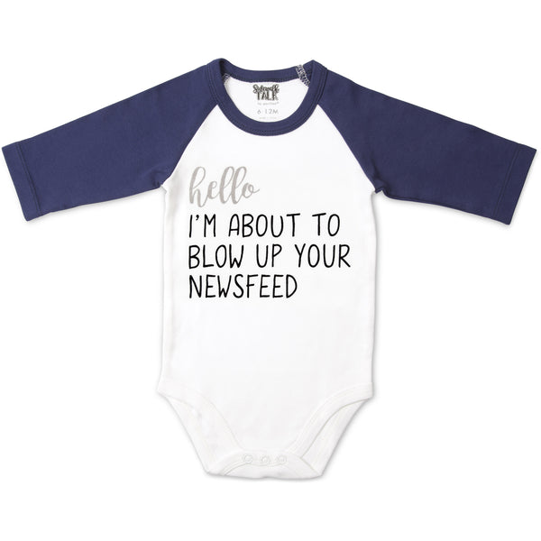 pavilion gift company Newsfeed 12-24 Months 3/4 Length Navy Sleeve Onesie