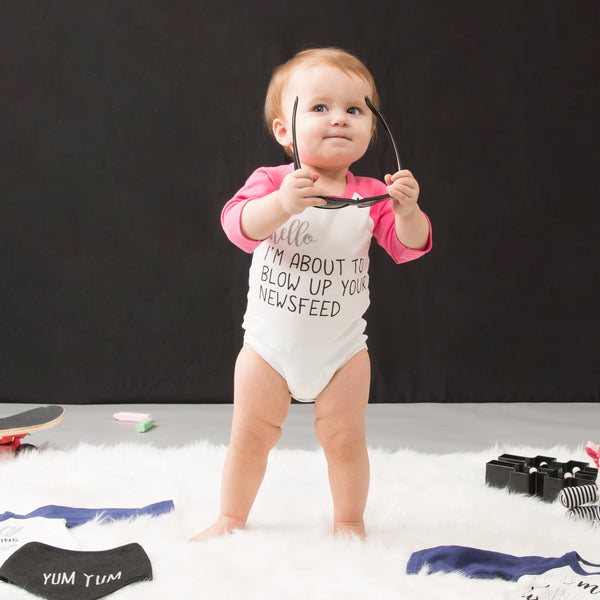 Pavilion Gift Company Newsfeed 12-24 Months 3/4 Length Pink Sleeve Onesie