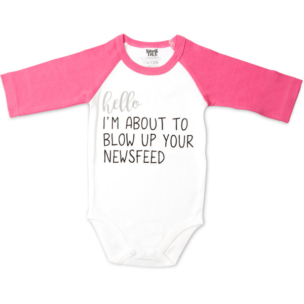 pavilion gift company Newsfeed 12-24 Months 3/4 Length Pink Sleeve Onesie