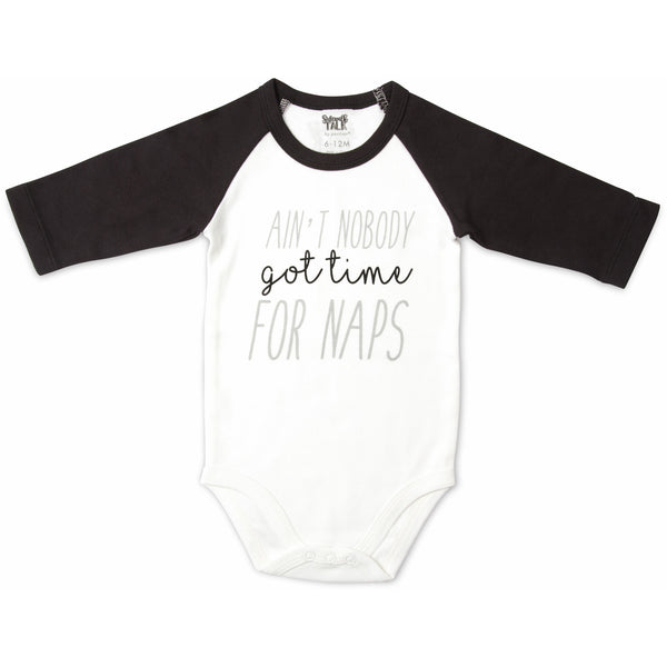 pavilion gift company Nobody Got Time 6-12 Months 3/4 Length Black Sleeve Onesie