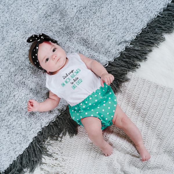 Pavilion Gift Company Not Allowed 6-12 Months White & Teal Romper With Headband