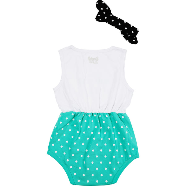 Pavilion Gift Company Not Allowed 6-12 Months White & Teal Romper With Headband