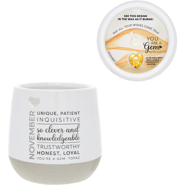pavilion gift company November 11 oz - 100% Soy Wax Reveal Candle with Birthstone Scent: Tranquility