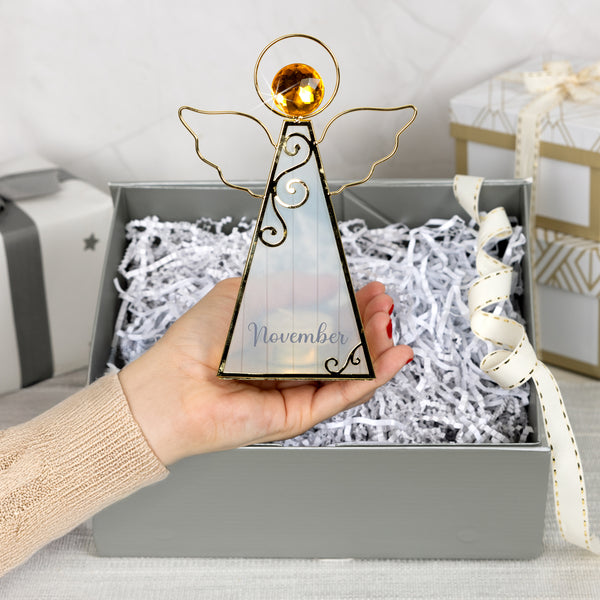Pavilion Gift Company November 6.5" Monthly Angel Tea Light Holder