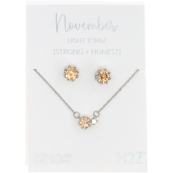 pavilion gift company November Light Topaz 16.5"-18.5" Birthstone Jewelry Gift Set