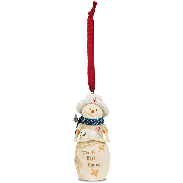 pavilion gift company Nurse 4" Snowwoman Holding a Bunny Ornament