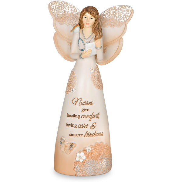 pavilion gift company Nurse 6" Angel Holding Clip Board & Stethoscope with Bird