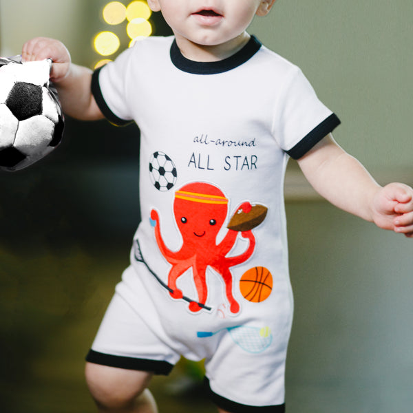 Pavilion Gift Company Octopus All Star 6-12 Months Romper