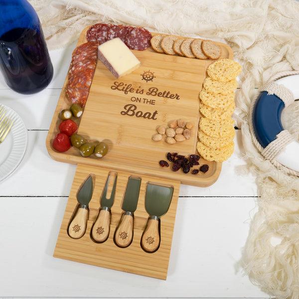 Pavilion Gift Company On The Boat 13" Bamboo Serving Board With Utensils