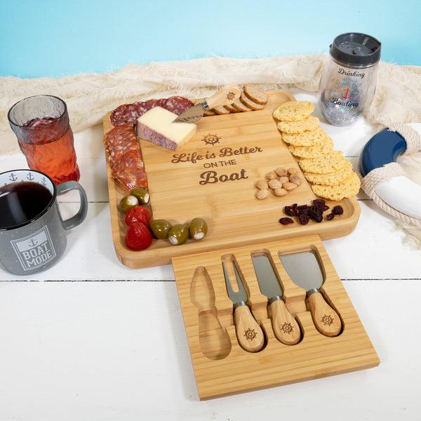 Pavilion Gift Company On The Boat 13" Bamboo Serving Board With Utensils