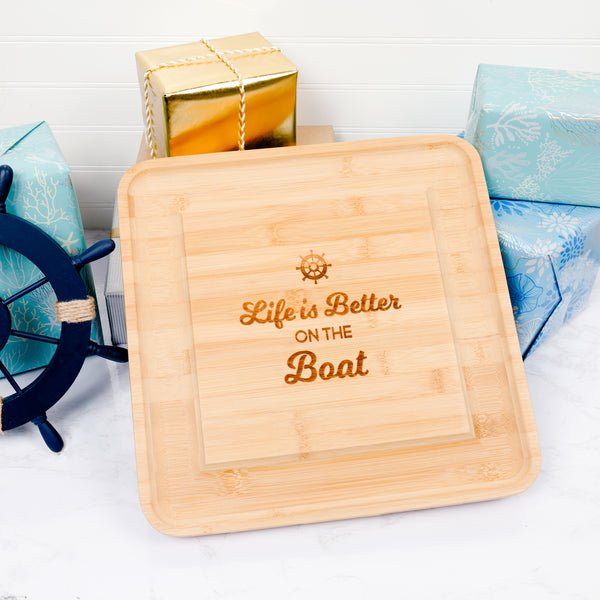 Pavilion Gift Company On The Boat 13" Bamboo Serving Board With Utensils