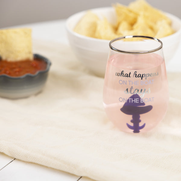 Pavilion Gift Company On The Boat Sailboat - 19 Oz. Stemless Wine Glass With 3-D Figurine