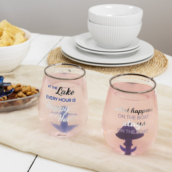 Pavilion Gift Company On The Boat Sailboat - 19 Oz. Stemless Wine Glass With 3-D Figurine
