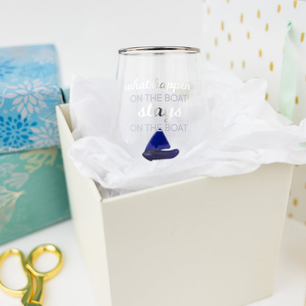 Pavilion Gift Company On The Boat Sailboat - 19 Oz. Stemless Wine Glass With 3-D Figurine