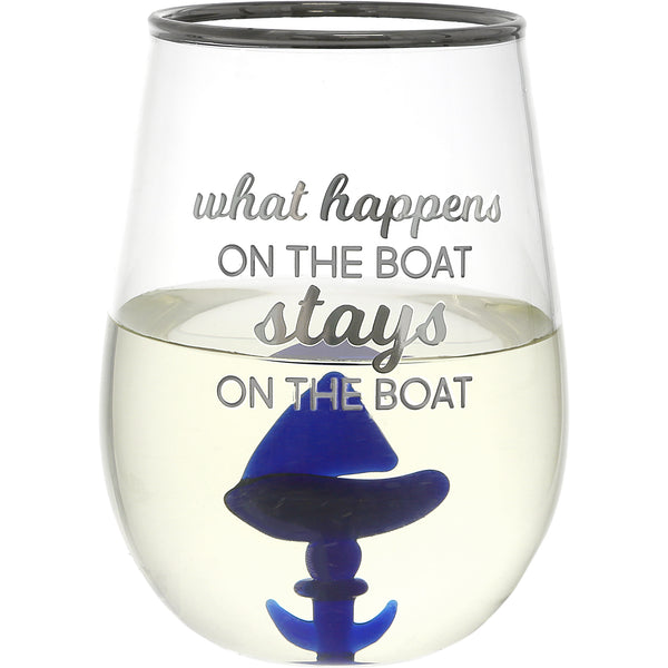 pavilion gift company On The Boat Sailboat - 19 oz. Stemless Wine Glass with 3-D Figurine