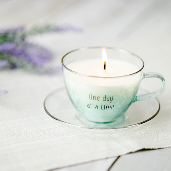 Pavilion Gift Company One Day 6 Oz - 100% Soy Wax Teacup Candle With Saucer Scent: Fresh Cotton