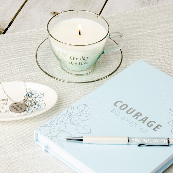 Pavilion Gift Company One Day 6 Oz - 100% Soy Wax Teacup Candle With Saucer Scent: Fresh Cotton