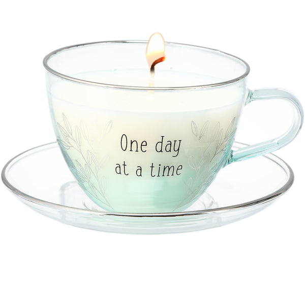 pavilion gift company One Day 6 oz - 100% Soy Wax Teacup Candle with Saucer Scent: Fresh Cotton