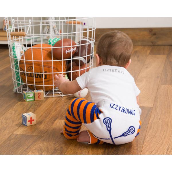 Pavilion Gift Company Orange And Blue Lacrosse 6-12 Months Baby Leggings