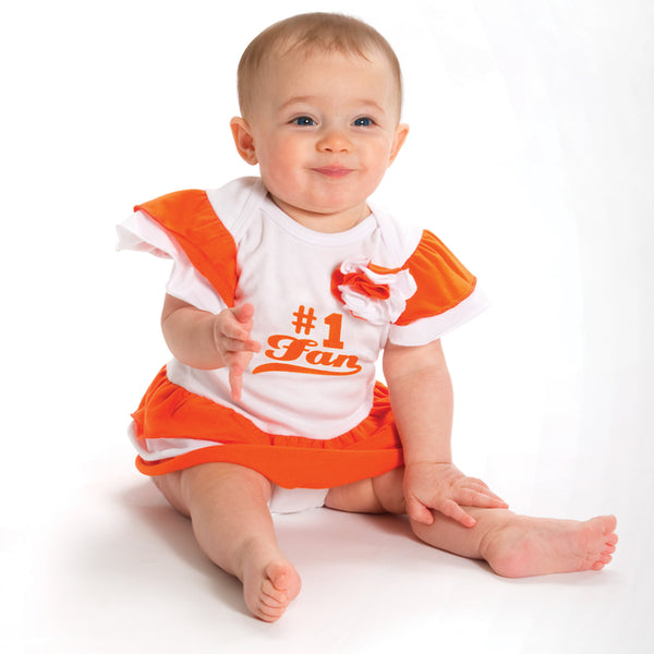 Pavilion Gift Company Orange & White #1 Fan Onesie Dress 0-6 Months