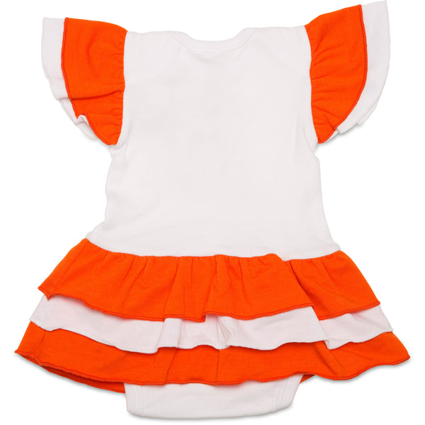 Pavilion Gift Company Orange & White #1 Fan Onesie Dress 0-6 Months