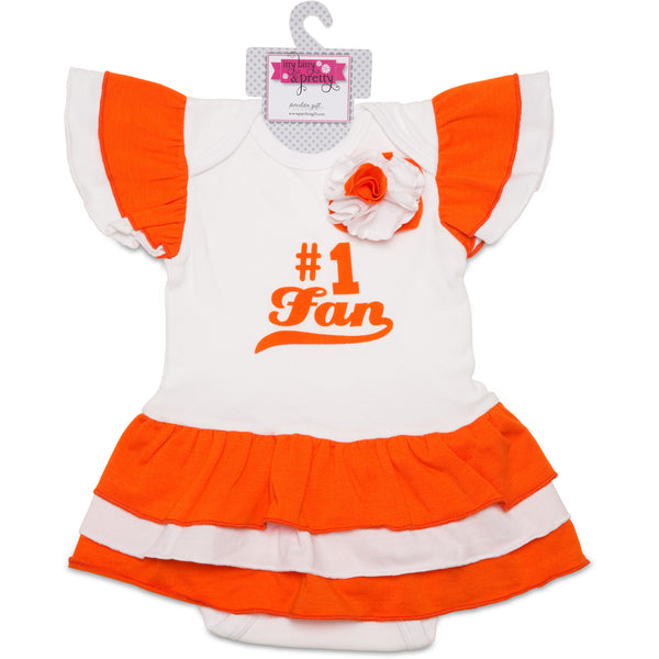 Pavilion Gift Company Orange & White #1 Fan Onesie Dress 0-6 Months
