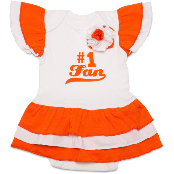 pavilion gift company Orange & White #1 Fan Onesie Dress 0-6 Months
