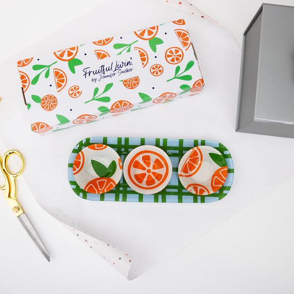 Pavilion Gift Company Oranges 11" Glass Serving Tray With 3 Bowls