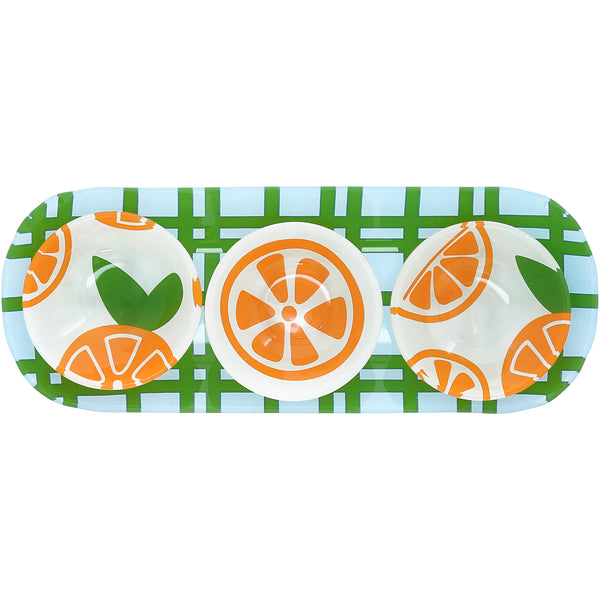 pavilion gift company Oranges 11" Glass Serving Tray with 3 Bowls