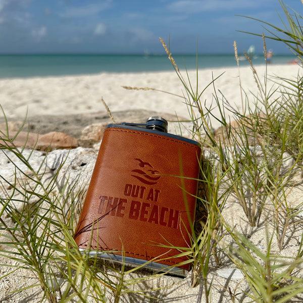 Pavilion Gift Company Out At The Beach PU Leather & Stainless Steel 8 Oz Flask