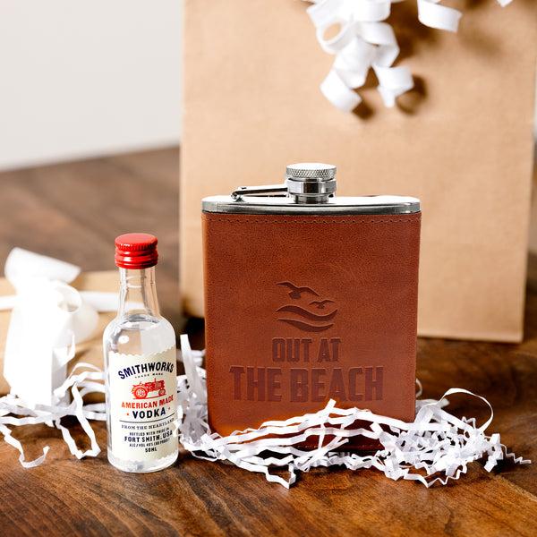 Pavilion Gift Company Out At The Beach PU Leather & Stainless Steel 8 Oz Flask
