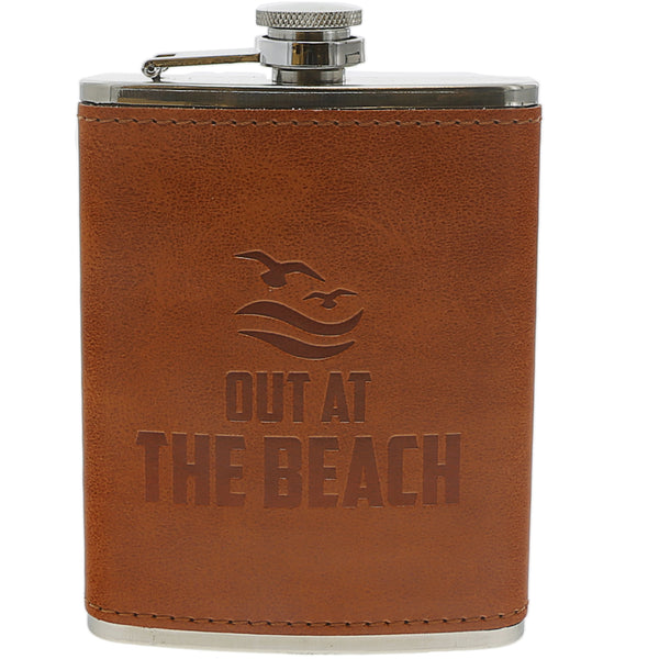 pavilion gift company Out at the Beach PU Leather & Stainless Steel 8 oz Flask