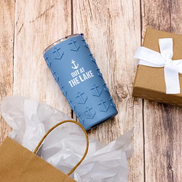 Pavilion Gift Company Out At The Lake 20 Oz Travel Tumbler With 3D Silicone Wrap