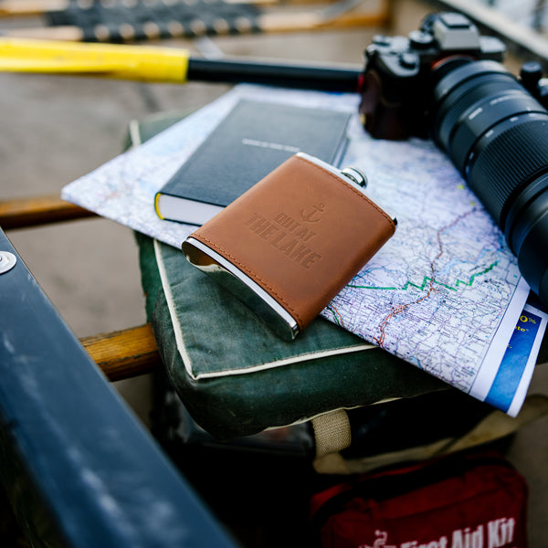 Pavilion Gift Company Out At The Lake PU Leather & Stainless Steel 8 Oz Flask