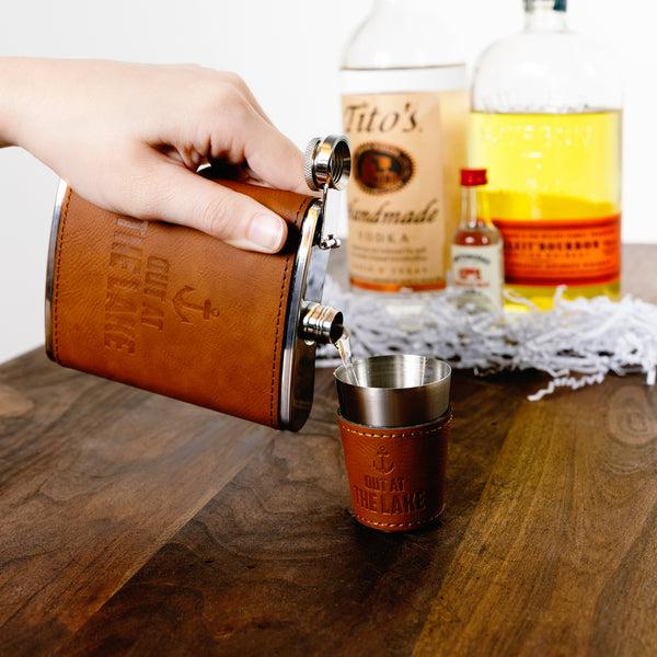 Pavilion Gift Company Out At The Lake PU Leather & Stainless Steel 8 Oz Flask