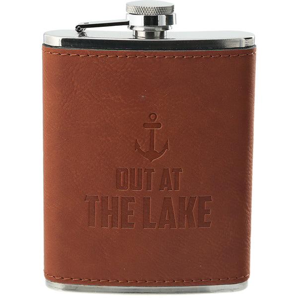 pavilion gift company Out at the Lake PU Leather & Stainless Steel 8 oz Flask