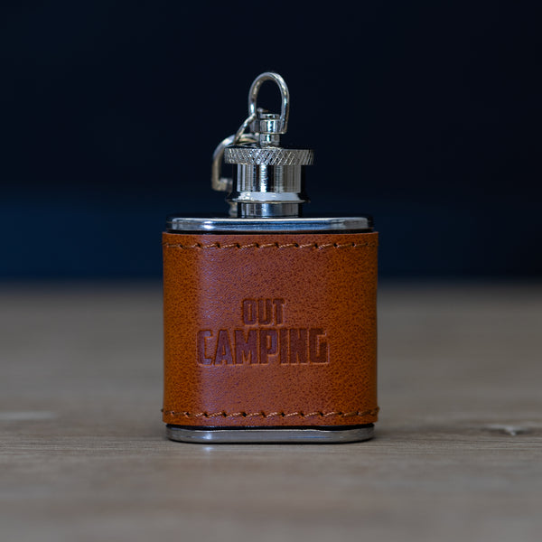 Pavilion Gift Company Out Camping PU Leather & Stainless Steel 1 Oz Mini Flask